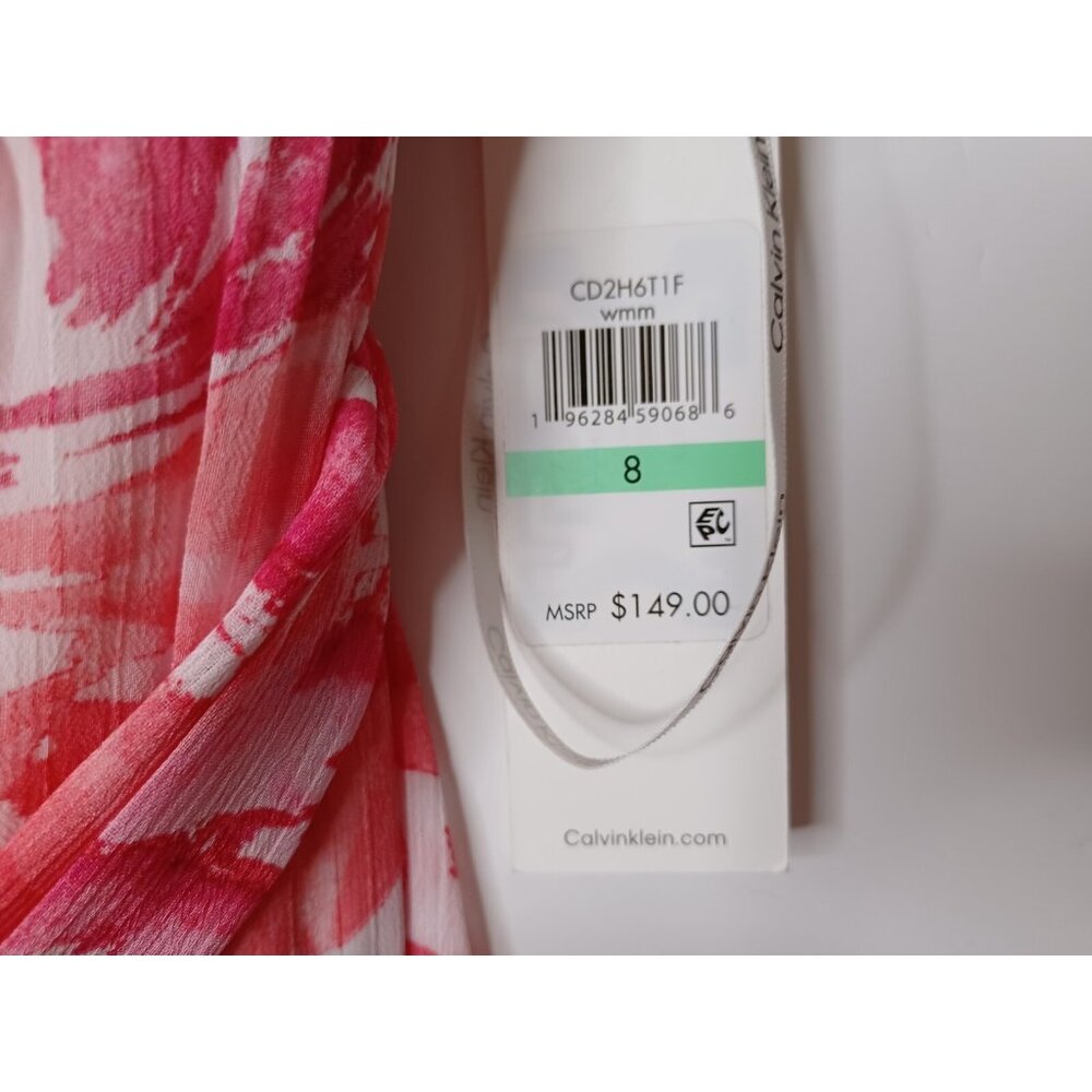 CALVIN KLEIN Womens White Lined Tie Belt Floral Sleeveless Dress Size 8 $149 - Picture 5 of 9